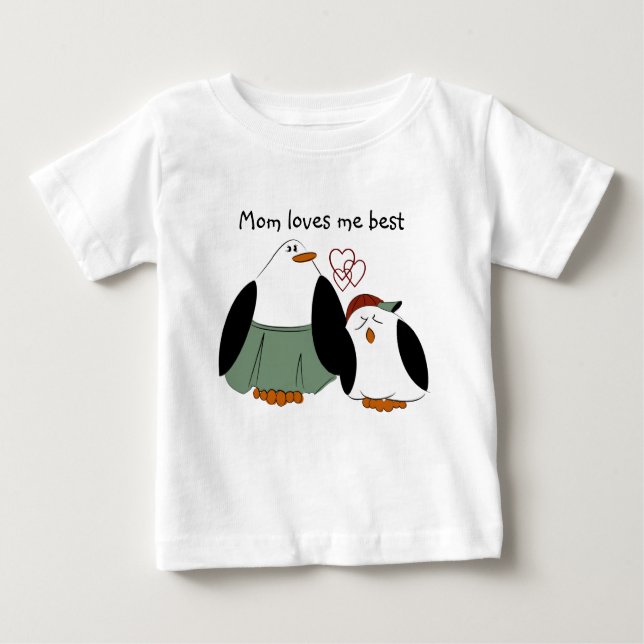 Camiseta Para Bebê Pinguins de Cartoon Bonitos Mamãe me ama melhor (Frente)