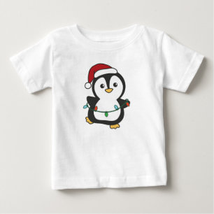 Camiseta Para Bebê Pinguins de Natal de Inverno Pinguins