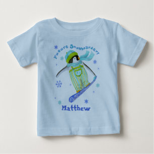 Camiseta Para Bebê Pinguins no jogo, Snowboarder, t-shirt infantil