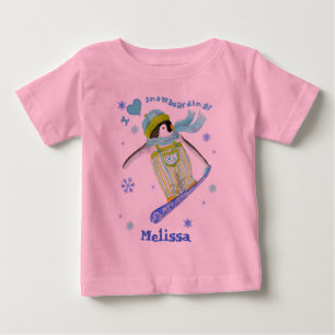Camiseta Para Bebê Pinguins no jogo, snowboarding, t-shirt infantil