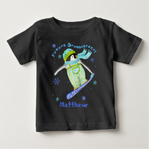 Camiseta Para Bebê Pinguins no Play, Snowboarder, T-shirt de Criança