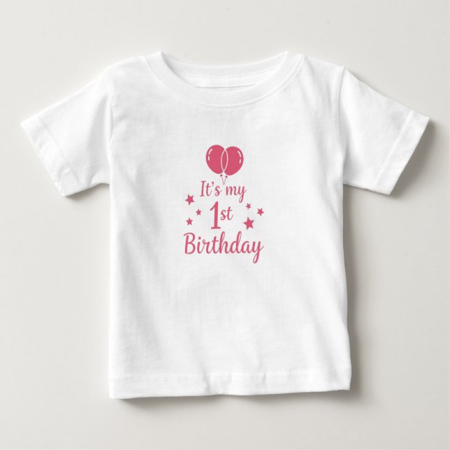 Camiseta Para Bebê Pink 1st Birthday Groovy Baby Girl Fine Jersey Tee (Frente)