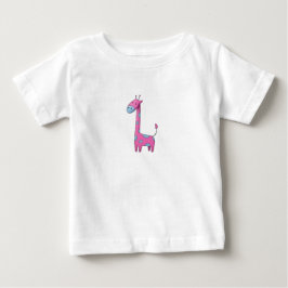 Camiseta Para Bebê Pink Blue Giraffe Quirky Digital Art