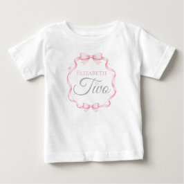 Camiseta Para Bebê Pink Bow Coquette Elizabeth is Two 2nd Birthday