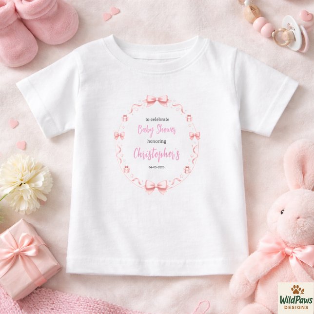 Camiseta Para Bebê Pink Bow Girl Baby Shower – Cute & Fun Party (Pink Bow Girl Baby Shower – Cute & Fun Party T-Shirt
)