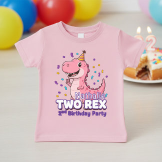 Camiseta Para Bebê Pink Dinosaur 2nd Birthday Baby,Custom Name girl