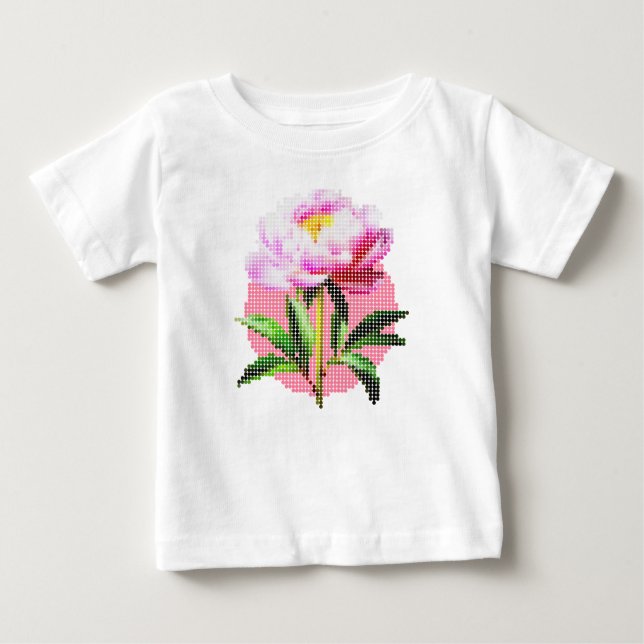 Camiseta Para Bebê Pink Peony Dot Mosaic Flower (Frente)