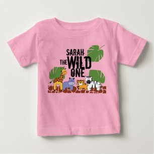 Camiseta Para Bebê PINK PERSalized WILD ONE Safari Primeiro Aniversá