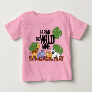 Camiseta Para Bebê PINK PERSalized WILD ONE Safari Primeiro Aniversár