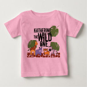Camiseta Para Bebê Pink Personalized WILD ONE Safari Primeiro Anivers