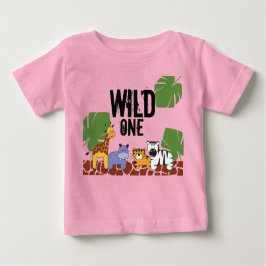 Camiseta Para Bebê Pink "WILD ONE" Tema Selvagem Safari Primeiro Aniv