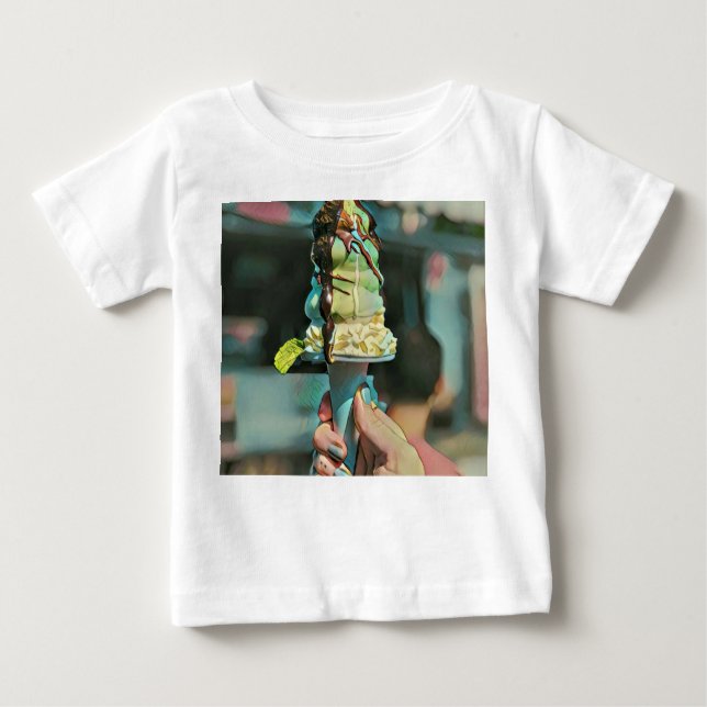Camiseta Para Bebê Pintel de sorvete retrô (Frente)
