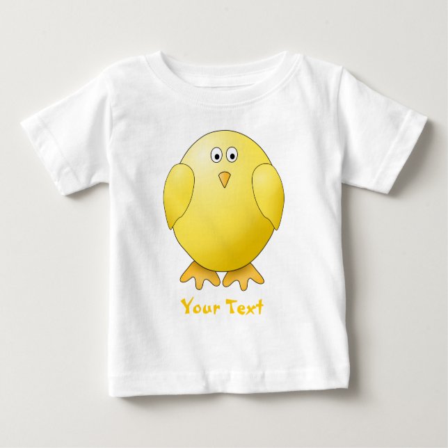 Camiseta Para Bebê Pintinho bonito. Pássaro amarelo pequeno. Texto (Frente)