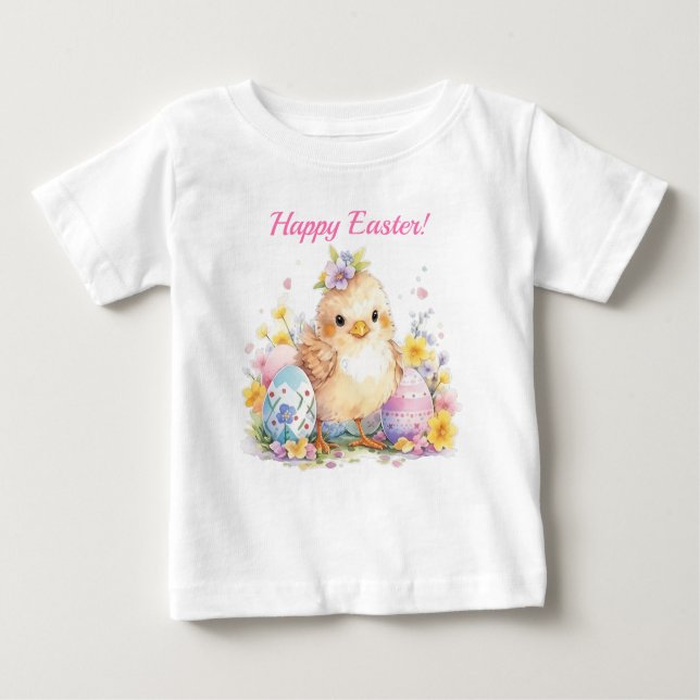 Camiseta Para Bebê Pintinho de Bebê felz pascoa (Frente)