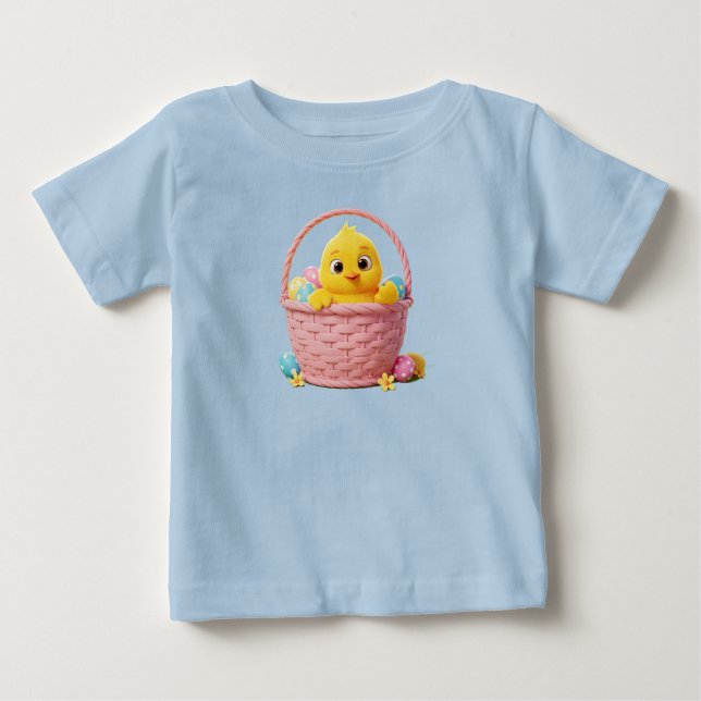 Camiseta Para Bebê pintinho de páscoa em uma cesta (Frente)