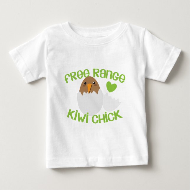 Camiseta Para Bebê Pintinho KIWI Free Range Nova Zelândia (Frente)