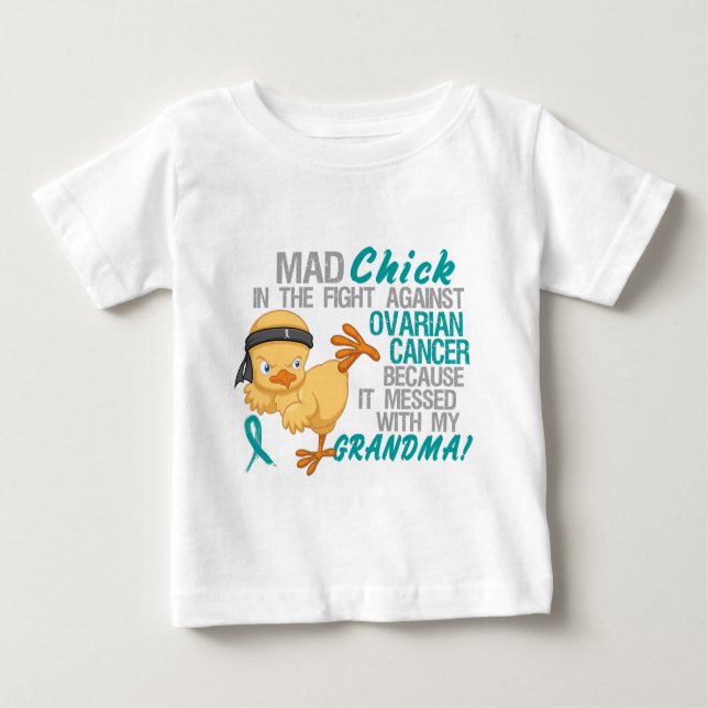 Camiseta Para Bebê Pintinho louco sujado com câncer de ovário da avó (Frente)