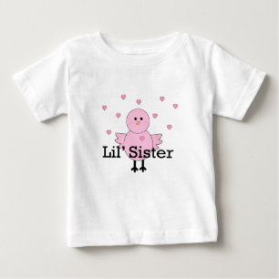 Camiseta Para Bebê Pintinho Rosa e Corações da Irmã Lil'