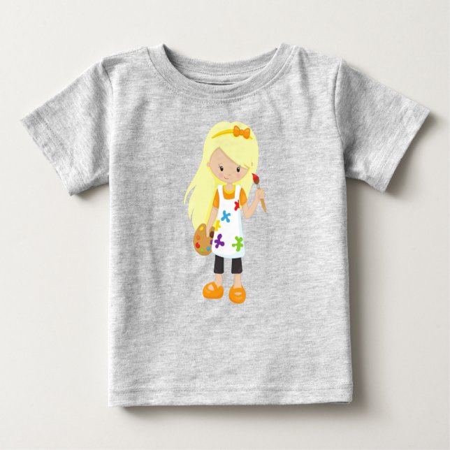 Camiseta Para Bebê Pintor, Artista Plástico, Garota Bonita, Cabelo Lo (Frente)