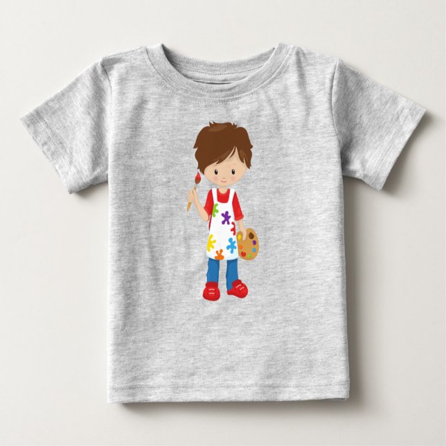 Camiseta Para Bebê Pintor, Artista Plástico, Menino Bonito, Cabelo Ca (Frente)