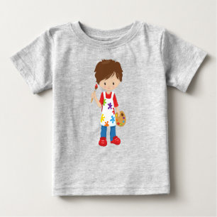 Camiseta Para Bebê Pintor, Pintura Artista, Cute Boy, Cabelo Castanho