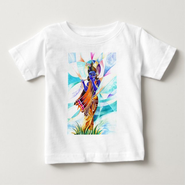 Camiseta Para Bebê Pintura abstrata Handmade do senhor Krishna (Frente)