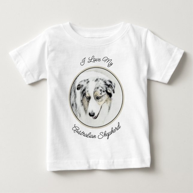 Camiseta Para Bebê Pintura Australiana de Pastor - Arte Original de C (Frente)