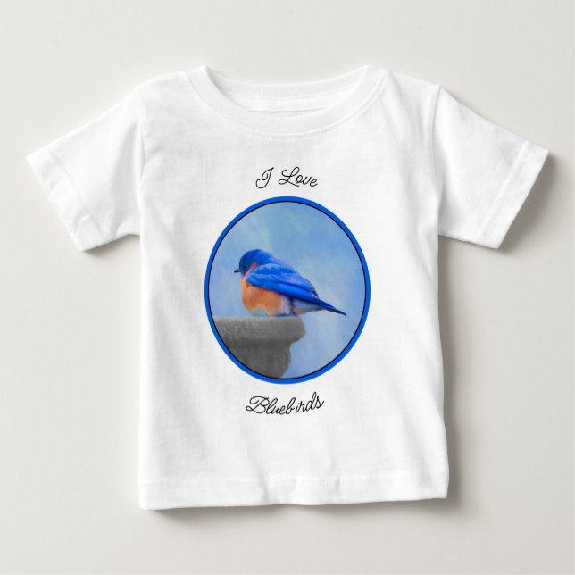 Camiseta Para Bebê Pintura Bluebird - Arte Original para Pássaros (Frente)