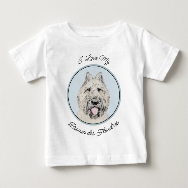 Camiseta Para Bebê Pintura Bouvier des Flandres - Arte Cachorra Origi (Frente)