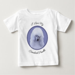 Camiseta Para Bebê Pintura Branca de Poodle Padrão - Arte Cão Origina