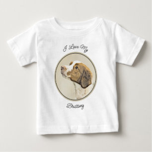 Camiseta Para Bebê Pintura Brittany - Arte Original Fofa de Cachorro