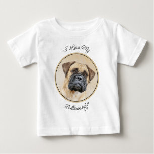 Camiseta Para Bebê Pintura Bullmastiff - Arte Cachorra Original