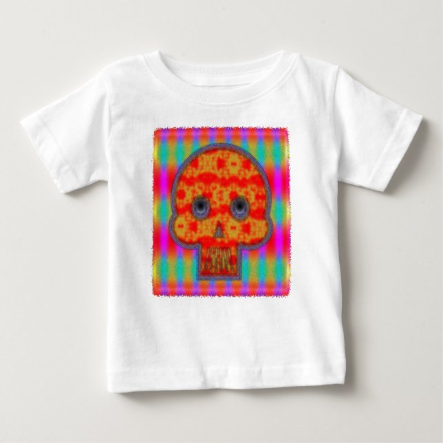 Camiseta Para Bebê Pintura Colorida do Crânio Robô (Frente)