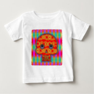 Camiseta Para Bebê Pintura Colorida do Crânio Robô