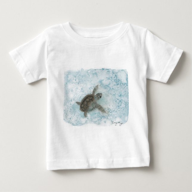 Camiseta Para Bebê Pintura da aguarela da tartaruga (Frente)