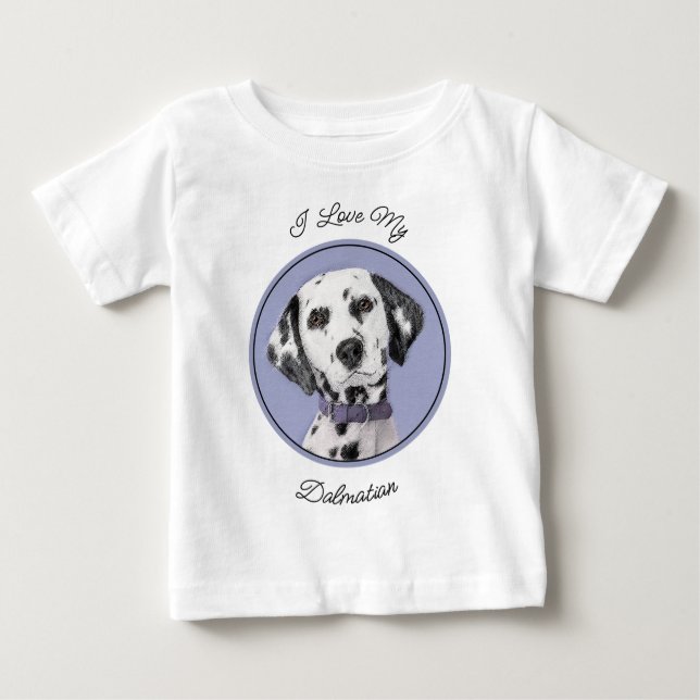 Camiseta Para Bebê Pintura Dalmática - Arte Cachorra Original (Frente)