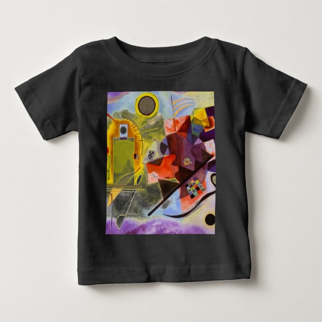 Camiseta Para Bebê Pintura de Abstrato Amarelo Azul Kandinsky (Frente)