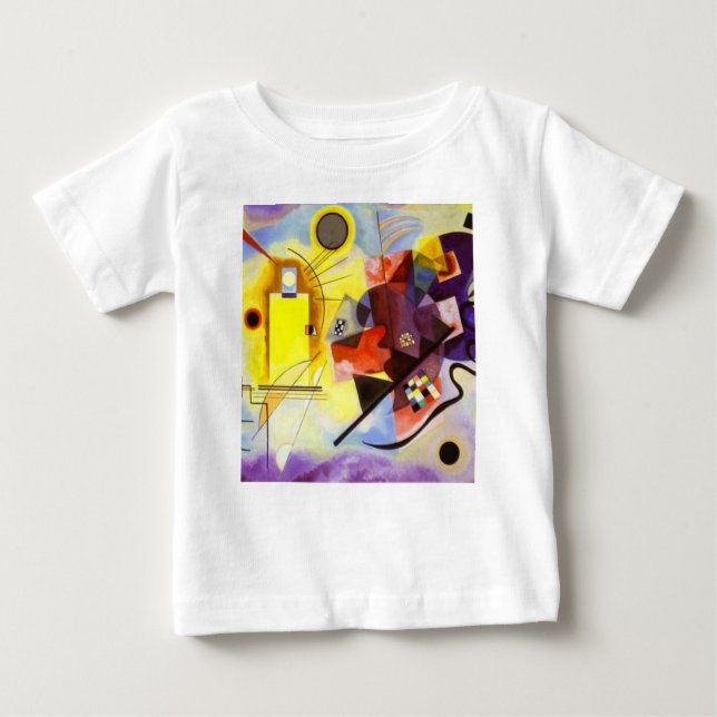 Camiseta Para Bebê Pintura de Abstrato Amarelo Azul Kandinsky (Frente)
