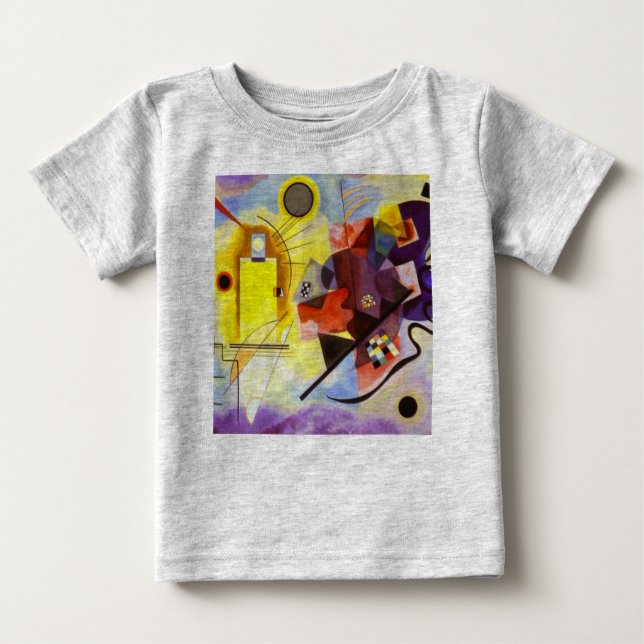 Camiseta Para Bebê Pintura de Abstrato Amarelo Azul Kandinsky (Frente)