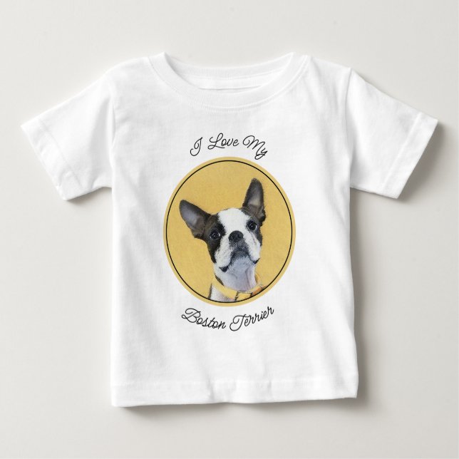 Camiseta Para Bebê Pintura de Boston Terrier - Arte de Cachorro Origi (Frente)