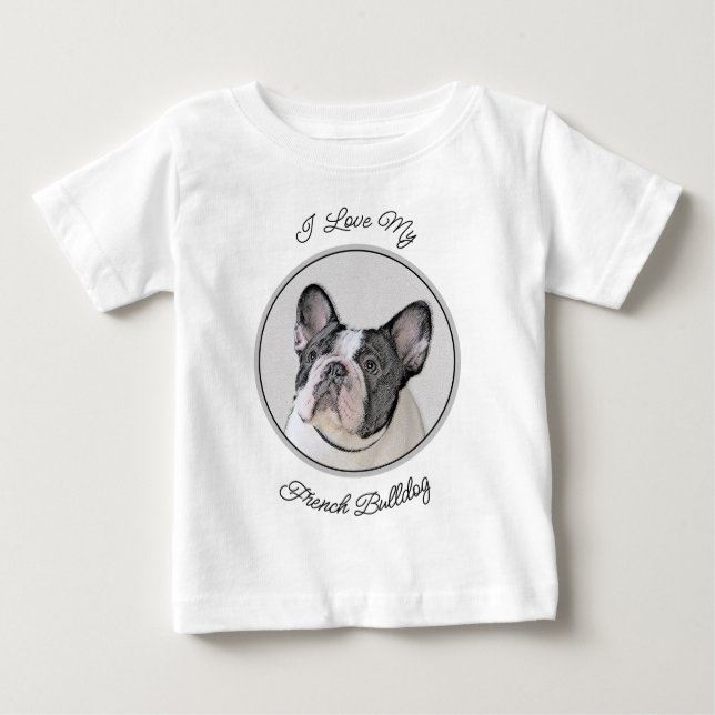 Camiseta Para Bebê Pintura de Bulldog Francês (Brindle Pied) - Arte C (Frente)
