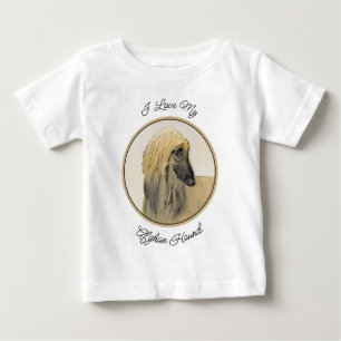 Camiseta Para Bebê Pintura de Cachorro Afegão - Arte de Cachorro Orig
