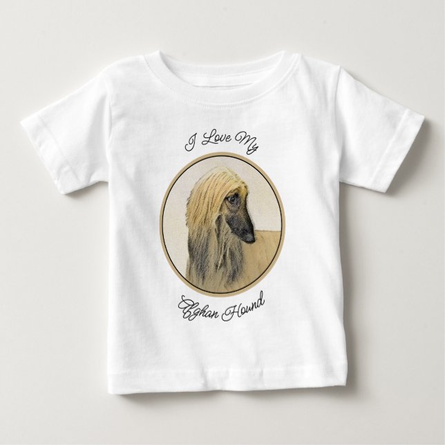 Camiseta Para Bebê Pintura de Cachorro Afegão - Arte de Cachorro Orig (Frente)