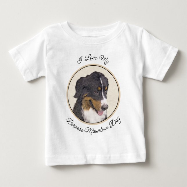 Camiseta Para Bebê Pintura de Cachorro de Montanha Bernese - Arte Ori (Frente)