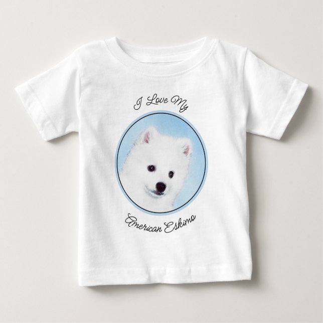 Camiseta Para Bebê Pintura de Cachorro Eskimo Americano - Arte Origin (Frente)