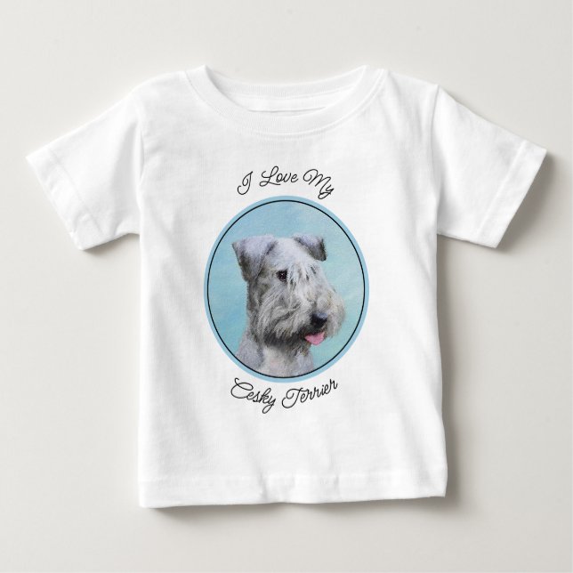 Camiseta Para Bebê Pintura de Cesky Terrier - Arte de Cachorro Origin (Frente)