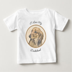 Camiseta Para Bebê Pintura de Dachshund (Longhaired) - Arte de Cão Or