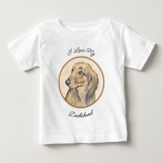 Camiseta Para Bebê Pintura de Dachshund (Longhaired) - Arte de Cão Or (Frente)
