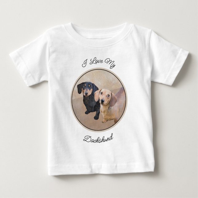 Camiseta Para Bebê Pintura de Dachshund (Smooth) - Arte de Cão Origin (Frente)