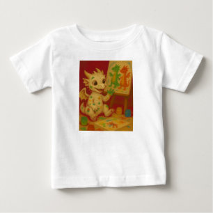 Camiseta Para Bebê pintura de dedo do dragão branco-grande-gordo